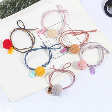 Pom Pom Hair Tie Elastic Cords Chinese Text Charm Tags