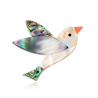 Front product view of the abalone shell brooch pin in silver and green