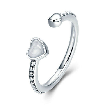 Silver Tone Open Heart Opal Look Ring Costume Jewelry