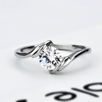 Silver-Tone Round Solitaire Ring With Twisted Open Band
