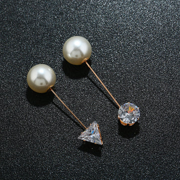 Long Pin Brooches with Pearl Look and Clear Stone Ends