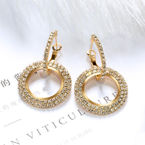 Crystal Pave Circle Drop Earrings In Four Metal Colors