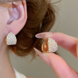 Light Luxury Faux Pearl Zircon Round Geometric French Court Drop Earrings