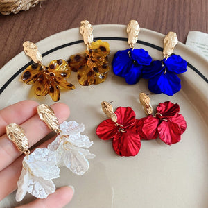Acrylic Flower Petal Tassel Drop Earrings With Silver Needle Maillard Style Statement Design