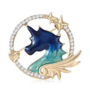 Alloy Rhinestone Enamel Unicorn Brooch Pin For Fashion Accessories