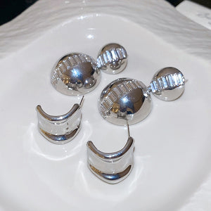 Alloy Rhinestone Mirror Round Ball Pendant Drop Earrings, Minimalist European Style