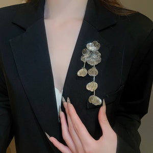 European American Rhinestone Flower Hollow Tassel Iron Brooch For Women Clothing Accessories