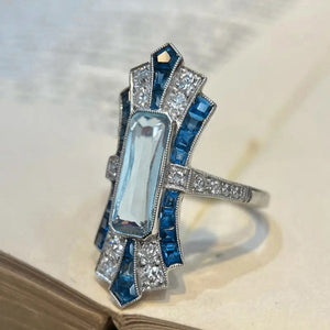 Palace Ocean Style Irregular Rectangular Micro Pave Ring For Women Fashion Jewelry
