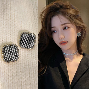Korean Style Fabric Square Zircon Stud Earrings With Silver Pins For Women
