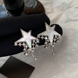 Light Luxury Zircon Mother Of Pearl Star Pendant Drop Earrings For Women