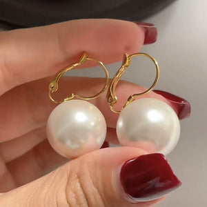 14K Gold Plated Round Faux Pearl Clip On Earrings Vintage Minimalist Geometric Jewelry