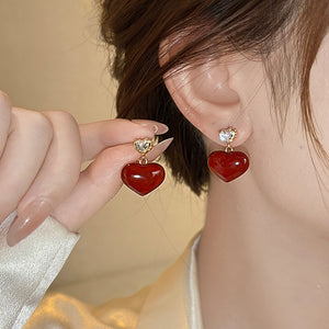 14K Gold Plated Copper Heart Stud Earrings With Silver Posts Zircon Enamel Retro Style