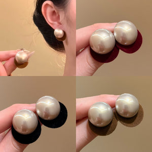 Retro Hong Kong Style Geometric Round Faux Pearl Stud Earrings With Silver Pins