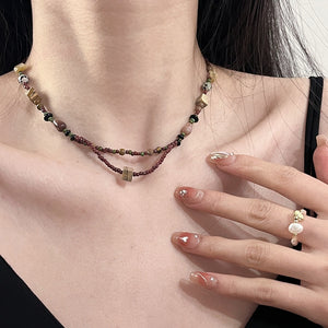 Ethnic Style Rice Bead Geometric OT Clasp Necklace And Bracelet Jewelry Set