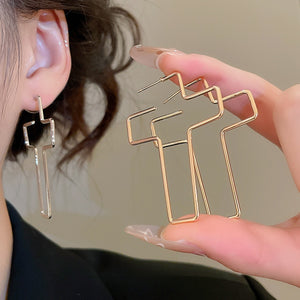 Minimalist Iron Metal Hollow Cross Pendant Drop Earrings Geometric Statement Style