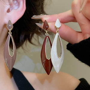 Light Luxury Hollow Teardrop Alloy Drop Earrings With Enamel Drip Design And Silver Tone Posts