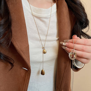 18K Gold Plated Copper Teardrop Pendant Sweater Necklace Minimalist Light Luxury Commuter Jewelry