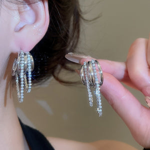 Copper Zircon Geometric Multi Layer Chain Tassel Drop Earrings For Women