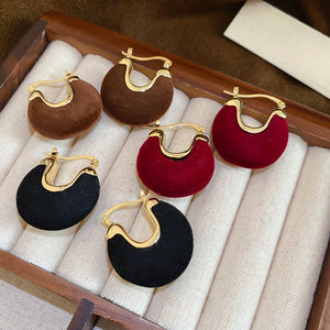 Flocked Fabric Round U Shape Drop Earrings Vintage Light Luxury OL Style Geometric Jewelry