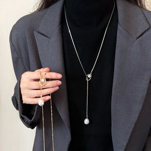 Korean Style Irregular Faux Pearl Chain Necklace Old Money Geometric Clavicle Jewelry