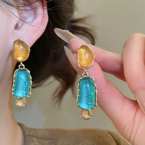 Vintage Style Irregular Oval Resin Geometric Drop Earrings With Silver Needle