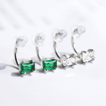 Square Crystal Ear Cuffs in Clear and Green Fashion Jewelry