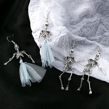 Three Silver Tone Skeleton Novelty Dangle Earrings