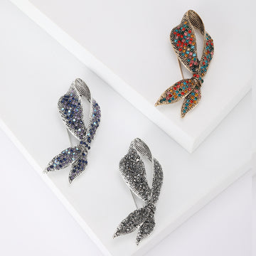 Twisted Ribbon Crystal Brooch in Blue Multicolor or Black
