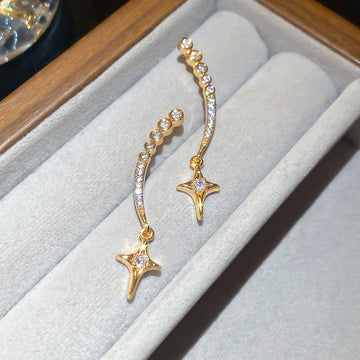 Starburst Crystal Chain Drop Stud Earrings In Two Colors