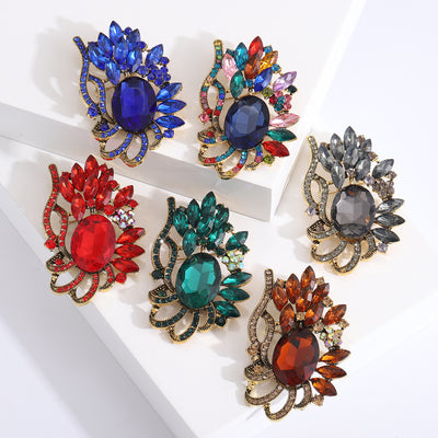 Large Faceted Crystal Leaf brooch shown in front product view