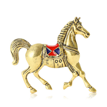 Enamel Horse Brooch In Black Silver And Gold Finishes