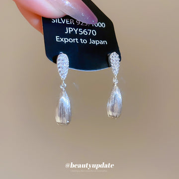 Silver Brushed Teardrop Dangle Stud Earrings with Polished Metal Details