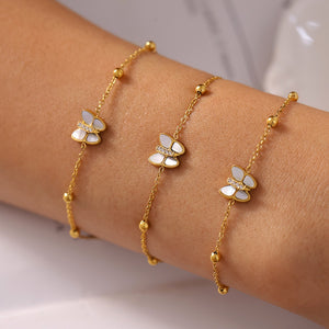 Gold Butterfly Bracelet Mother Of Pearl Wings Ball Chain
