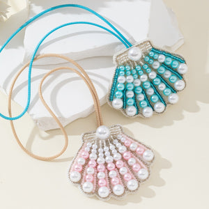 Beaded Pearl Scallop Shell Charm Pendant Two Colors