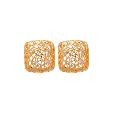 Silver Crystal Openwork Square Stud Earrings Decorative Jewelry Design