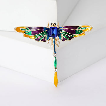 Multicolor Enamel Dragonfly Brooch with Gold Tone Edges