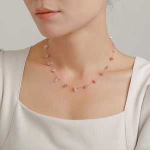 Gold Pink Natural Stone Chip Necklace Bracelet Set