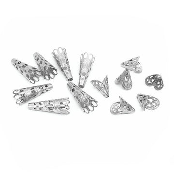 Silver Tone Teardrop and Trumpet Shaped Bead End Caps