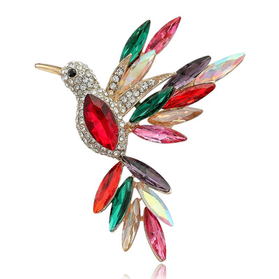 Crystal Hummingbird Brooch in Five Colorways displayed from the front