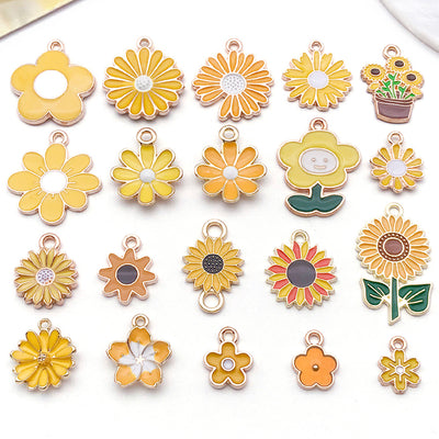 Colorful flower charms arranged on a light background