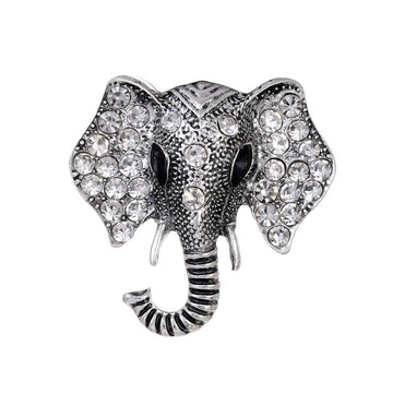 Black Silver Tone Elephant Crystal Two Designs Metal Brooch Pin