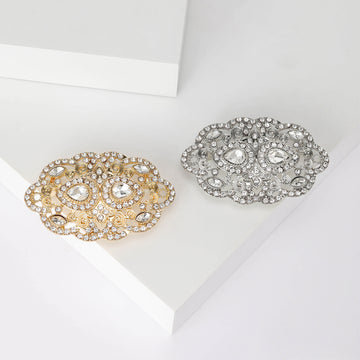Openwork Oval Crystal Brooch in Gold or Silver Tone