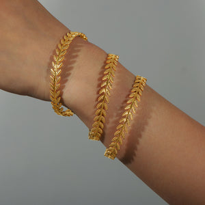 Gold Leaf Open Cuff Bangle Bracelet Textured Branch Design