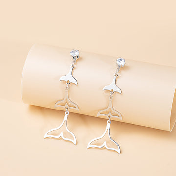 Gold Mermaid Tail Cascade Drop Earrings Crystal Stud