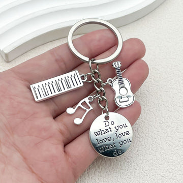 Guitar, Piano and Music Note Charm Keychains in 17 Pictured Variations for Bags and Keys