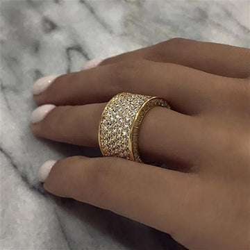 Wide Five-Row Clear Stone Pave Band In Gold And Silver Tones