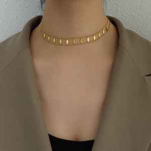 Double Layer Rhombus Sequin Choker Necklace Gold Steel Rose