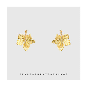 Gold Maple Leaf Earrings Crystal Vein Post and Clip Styles
