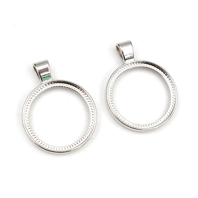 Front view of open round pendant bezel blank finish options