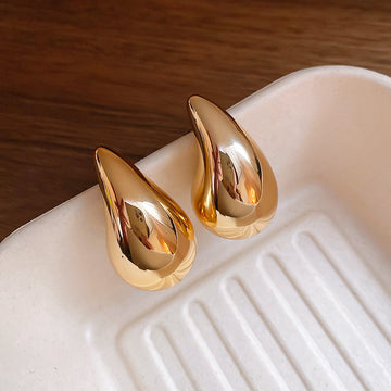 Polished Teardrop Stud Earrings in Gold and Silver Tone, Two Styles